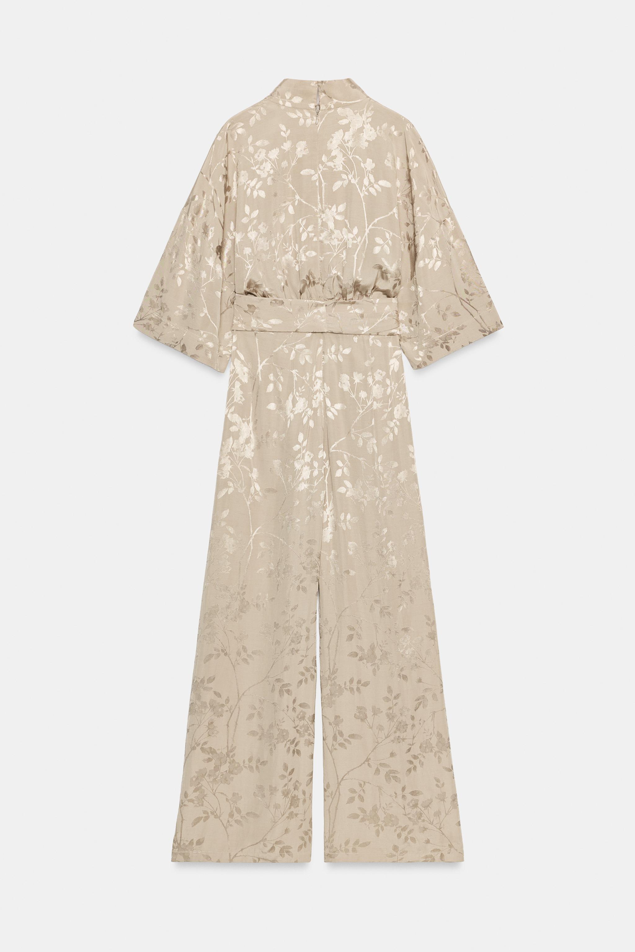 Женские комбинезоны Zara JACQUARD WIDE-LEG BELTED JUMPSUIT — фото 6