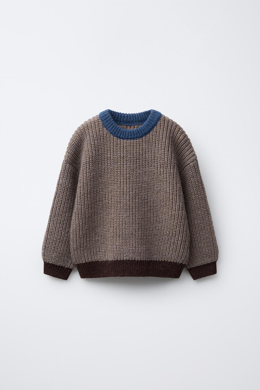 CONTRAST TRIM CHUNKY KNIT SWEATER