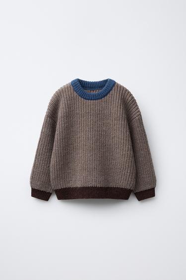 CHUNKY KNIT SWEATER WITH CONTRAST TRIM - Brown by Zara - Image 0
