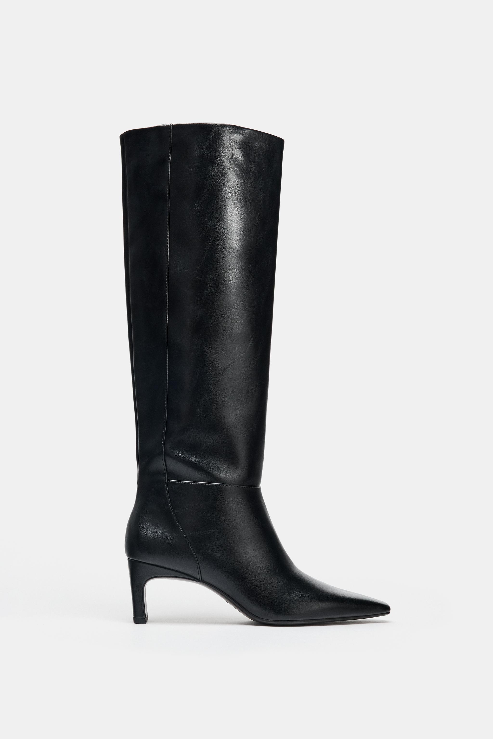 新品 袋付き ZARA 8cm ヒール ブーツ ブラック ポインテッドトゥレザーヒールブーツ - ブラック | ZARA Japan