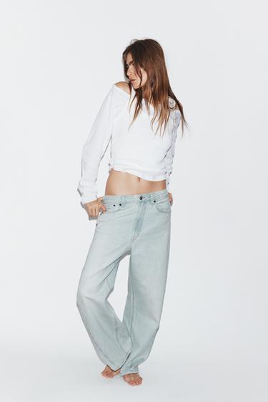 Zara TRF MID-RISE BAGGY BALLOON JEANS - Light blue