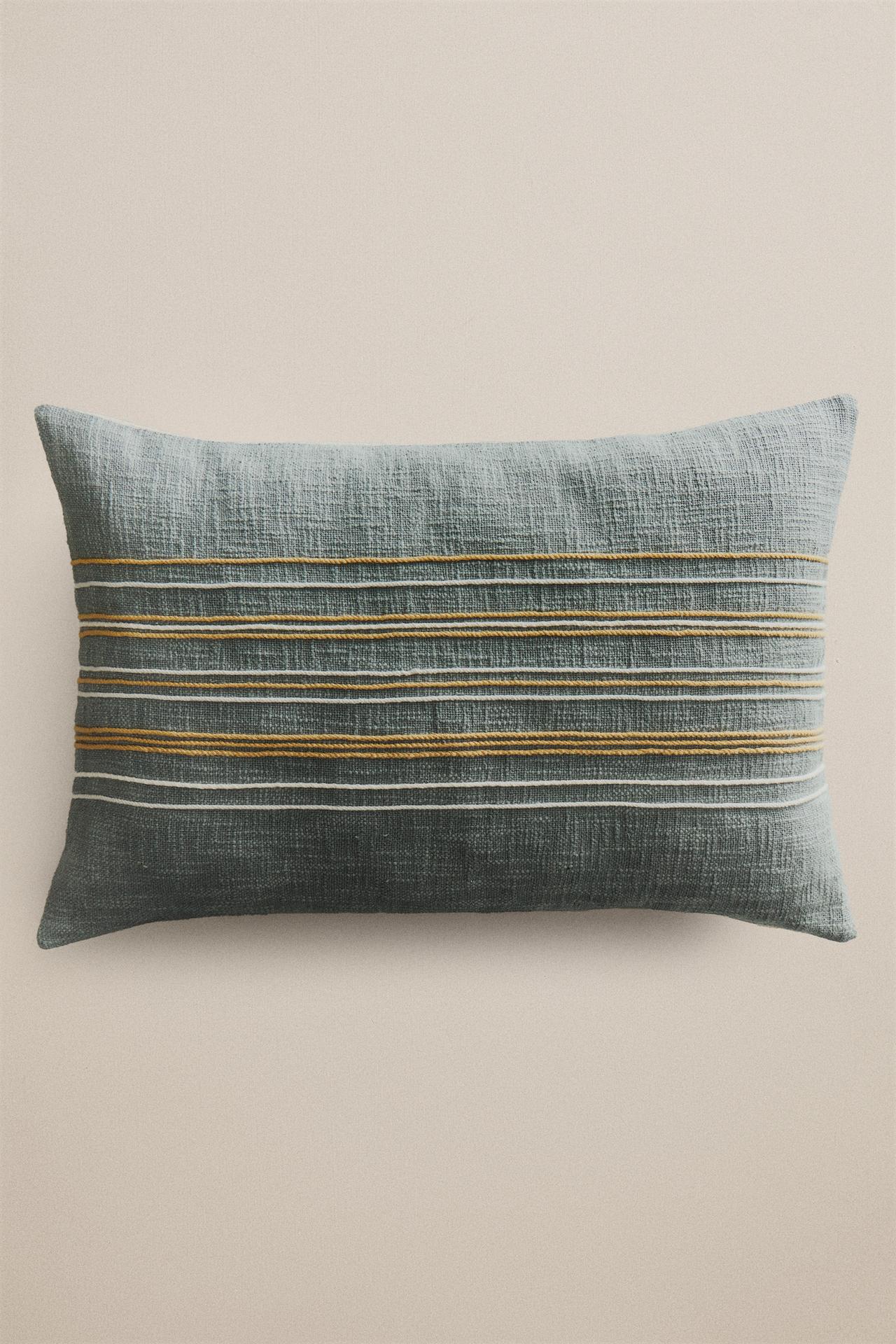STRIPED THROW PILLOW COVER — Turquoise