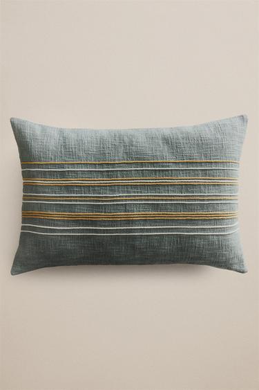 STRIPED THROW PILLOW COVER — Turquoise 1