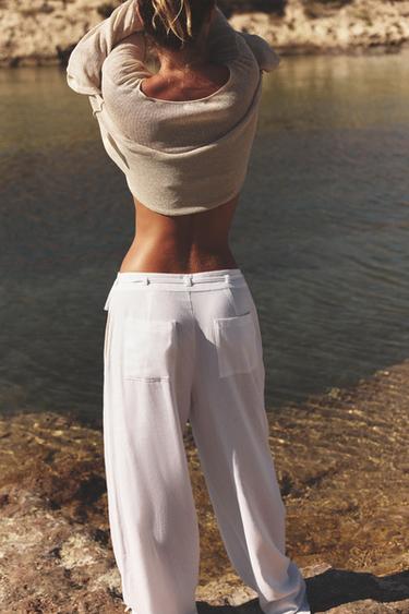 LINEN BLEND WIDE-LEG TROUSERS WITH BUCKLES - White by Zara - Image 2