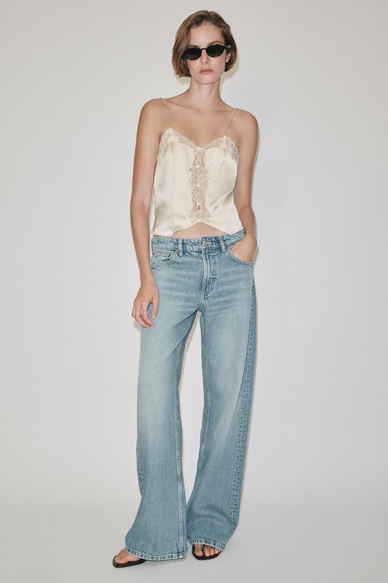 TOP CROP SATINADO ENCAJE - Mantequilla de Zara - Imagen 0
