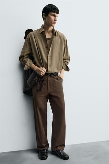 WASHED STRAIGHT-LEG TROUSERS - Brown by Zara - Image 4