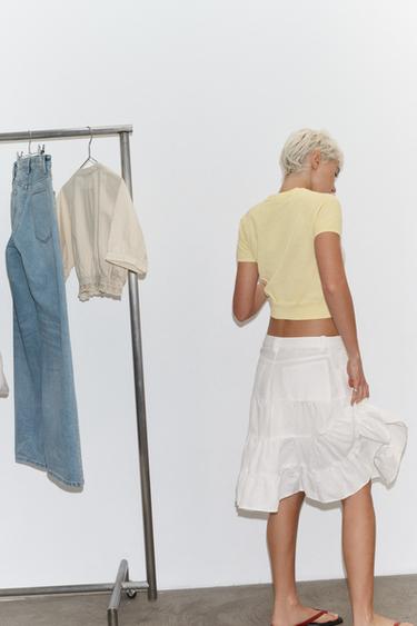 JUPE EN LIN AVEC VOLANTS - Blanc cassé de Zara - Image 2