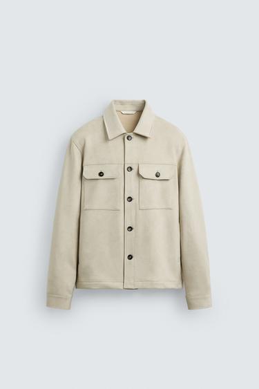 Zara FAUX SUEDE OVERSHIRT - Sand
