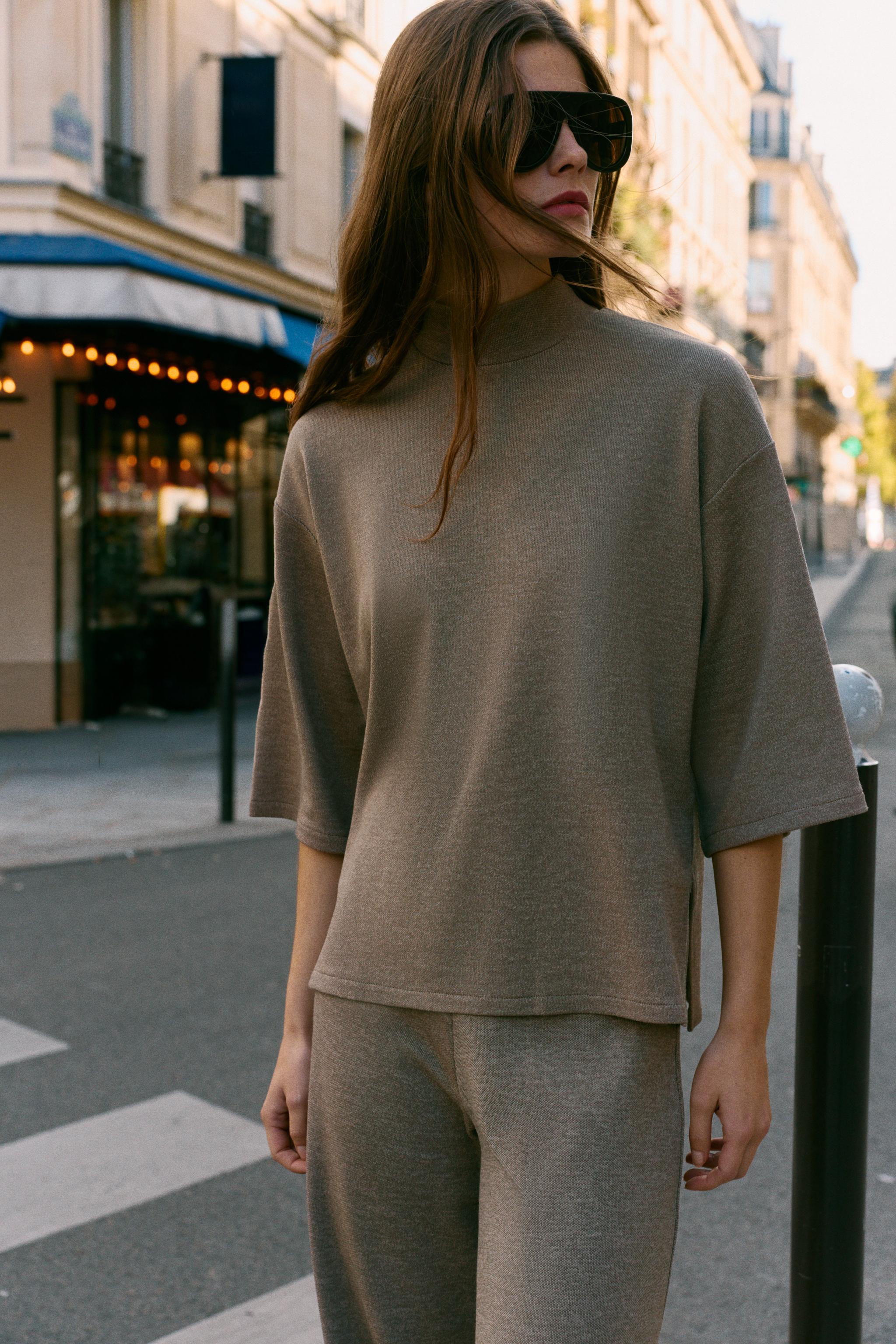 Piqué Mock Neck T-Shirt by Zara