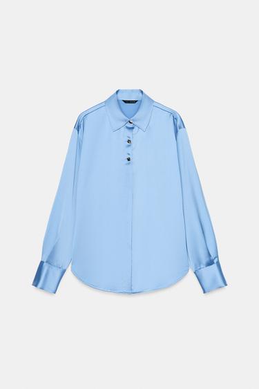 CAMISA SATINADA BOTONES - Azul claro de Zara