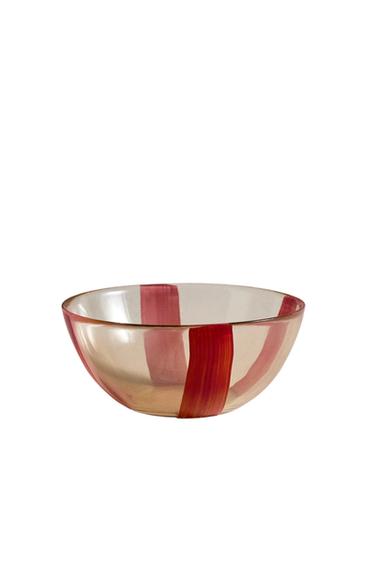 Zara STRIPED GLASS BOWL - 紅色