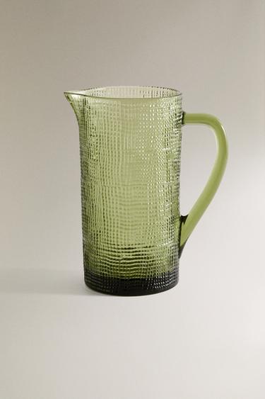 RAISED DESIGN GLASS JUG - Green by Zara - Image 0