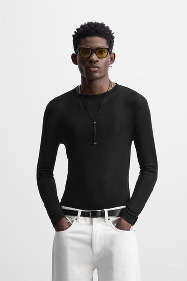SEMITRANSPARANT LYOCELL T-SHIRT - Donkergrijs van Zara