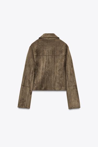 FAUX SUEDE CROPPED JACKET - Khaki by Zara - Image 7