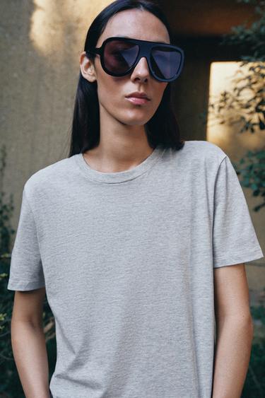 T-SHIRT BASIQUE EN COTON - Gris chiné de Zara - Image 1