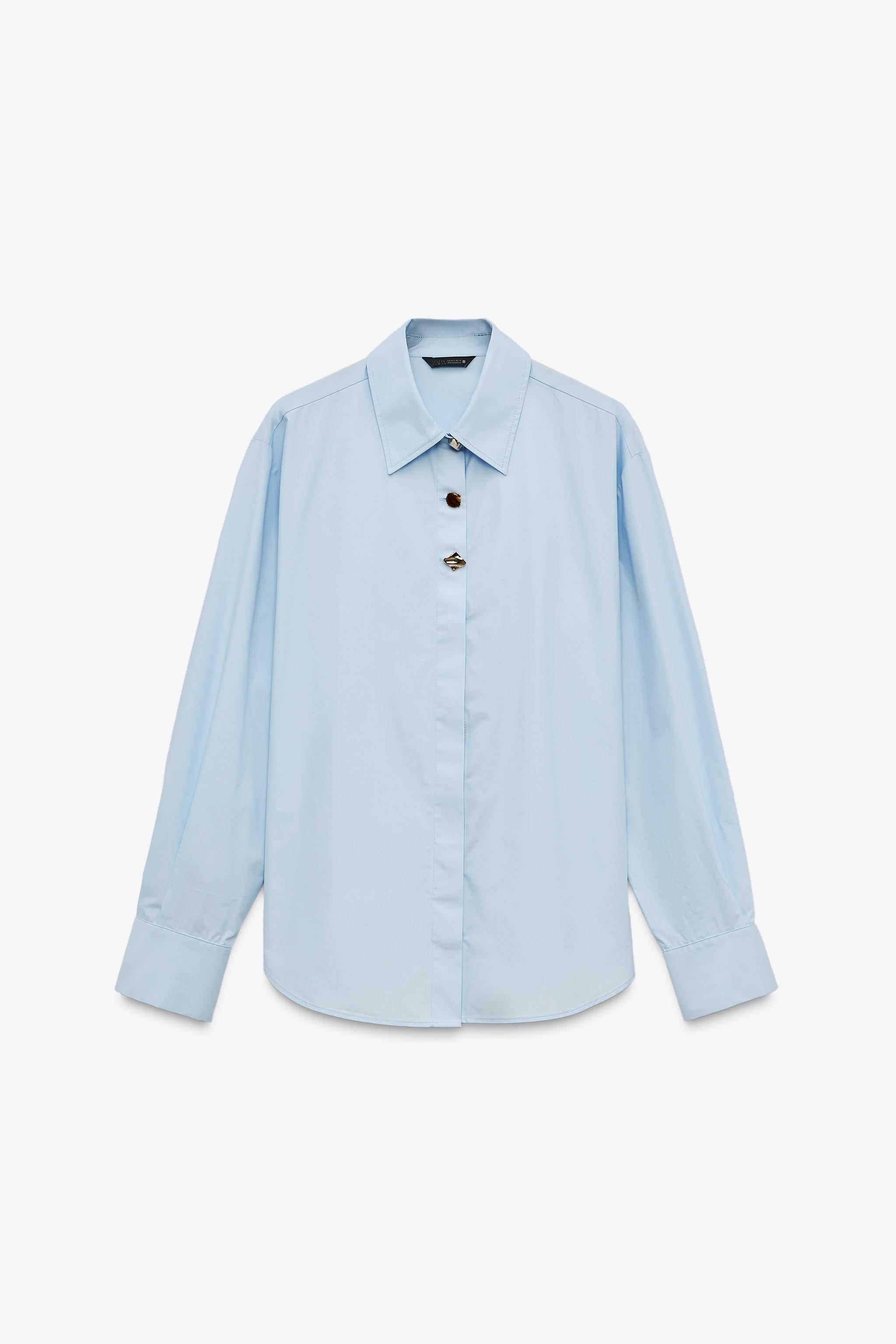 格安即決 SHIRT POPLIN BUTTON COMBINED - States United ZARA | blue Light トップス