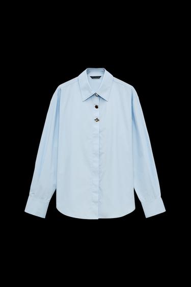 Zara COMBINED BUTTON POPLIN SHIRT - Light blue - Image 0