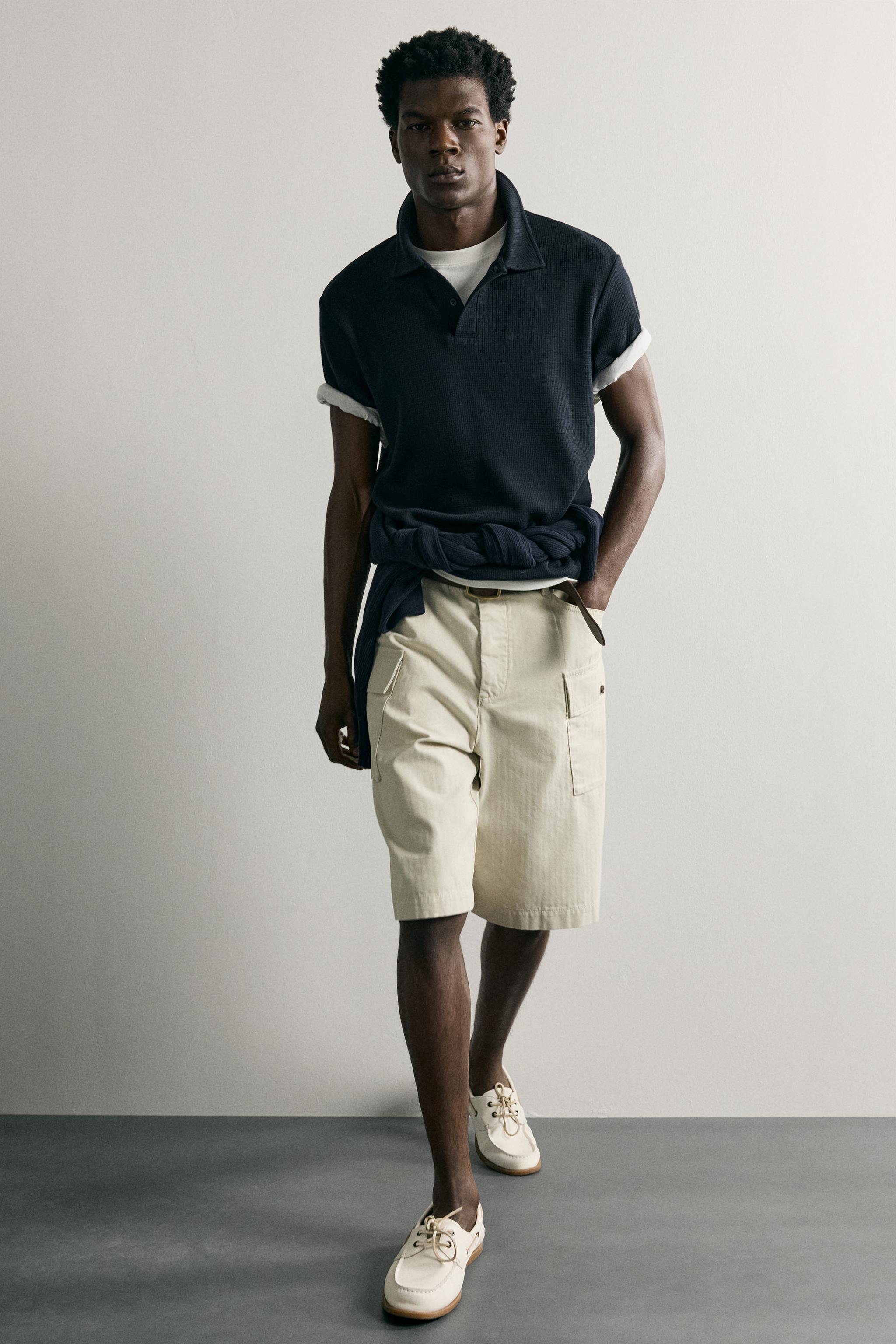 Zara GOFRE DOKULU POLO T-SHIRT görsel 8