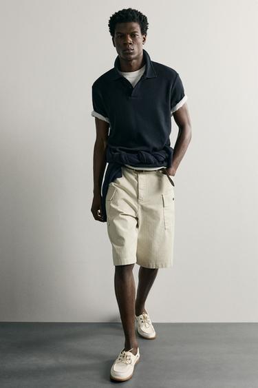 WAFFLE-KNIT TEXTURED POLO SHIRT - Navy blue by Zara