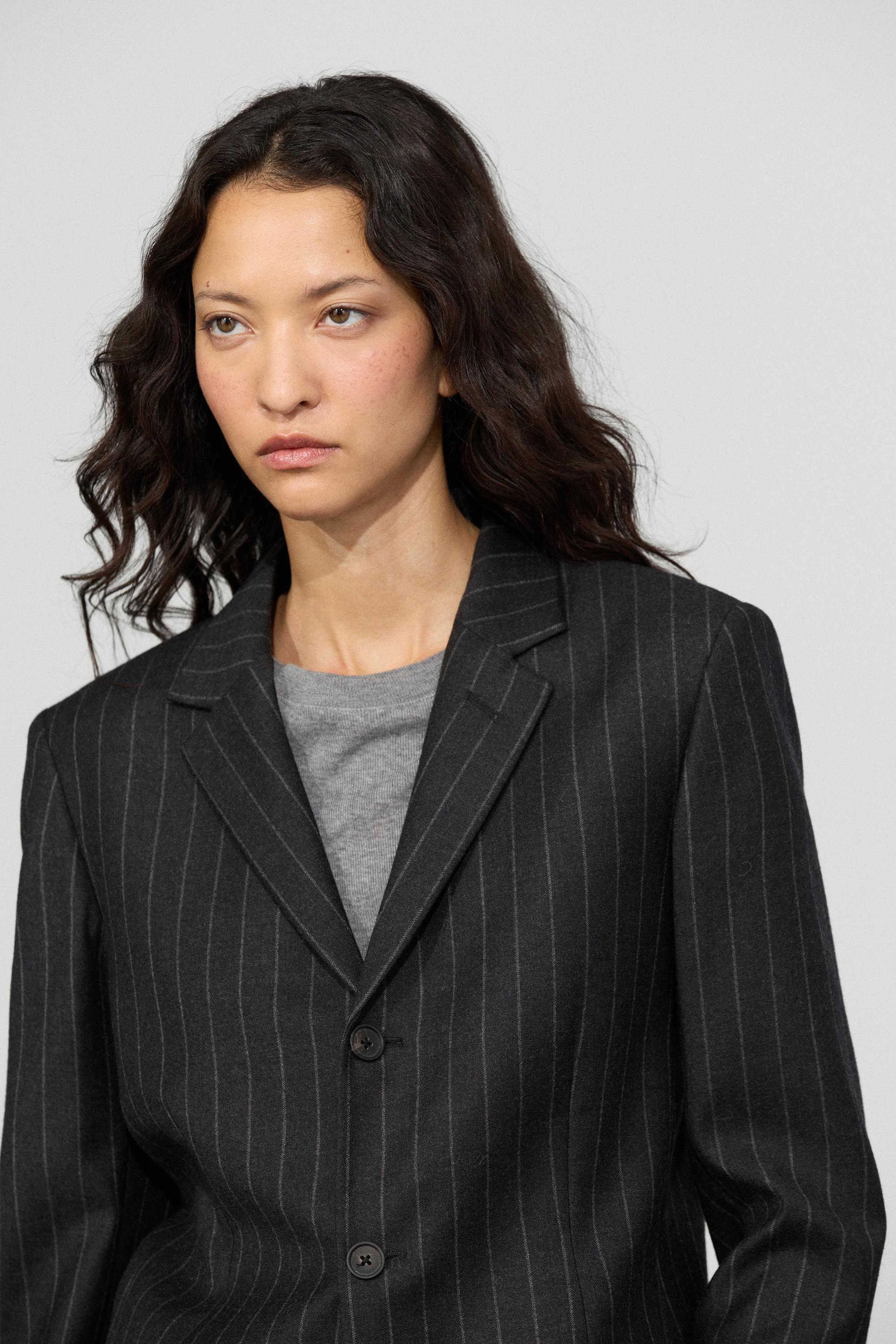 Veste droite à rayures tennis 100 % laine