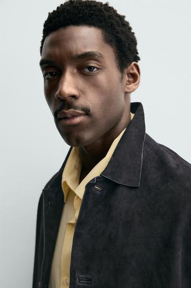 SUEDE LEATHER OVERSHIRT - Navy blue by Zara - Image 4