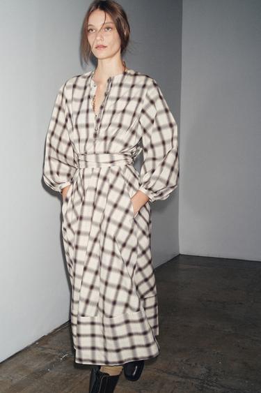 ZW COLLECTION CHECK SHIRT DRESS - Ecru / Blue by Zara - Image 2