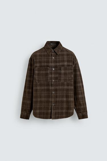 CHEMISE EN VELOURS CÔTELÉ À CARREAUX - Marron de Zara - Image 6