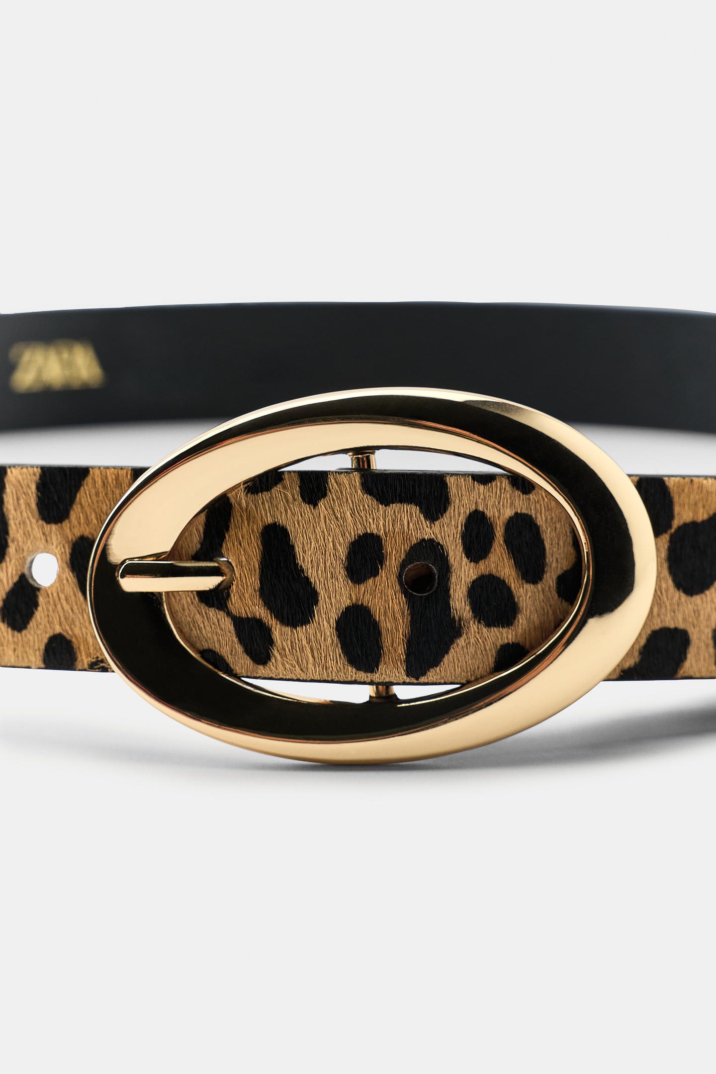 Женский ремень Zara Animal Print 100% Leather Belt, цвет: Леопардовый — фото 3