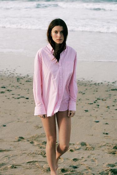 OVERSIZE OVERHEMD MET STREPEN - Roze van Zara