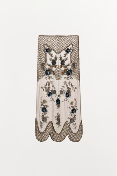 SEQUIN BEAD MIDI SKIRT - Silver by Zara - Image 4