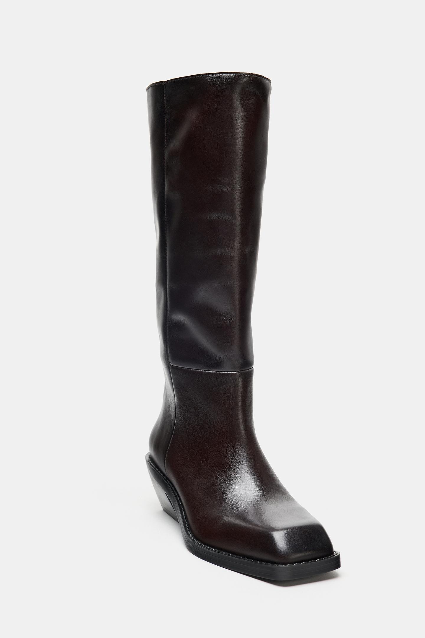 Женские ботинки Zara Leather Square-Toe, цвет: Коричневый — фото 5