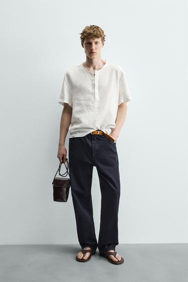 Zara 100% 大麻短袖紐扣領襯衫 - 白色 - 圖片 0