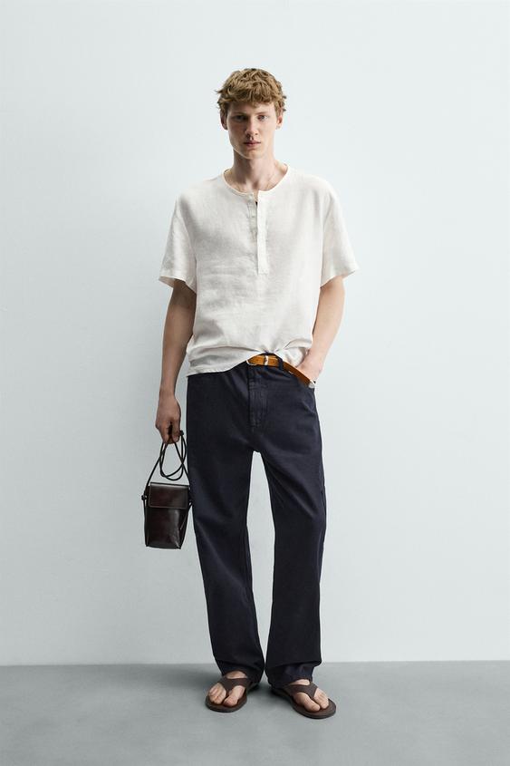 SHORT SLEEVE HEMP HENLEY SHIRT from Zara - $89.90