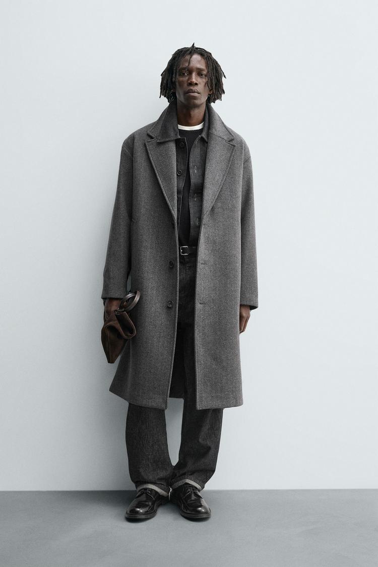 MANTEAU STRUCTURÉ À CHEVRONS AVEC LAINE Gris anthracite ZARA