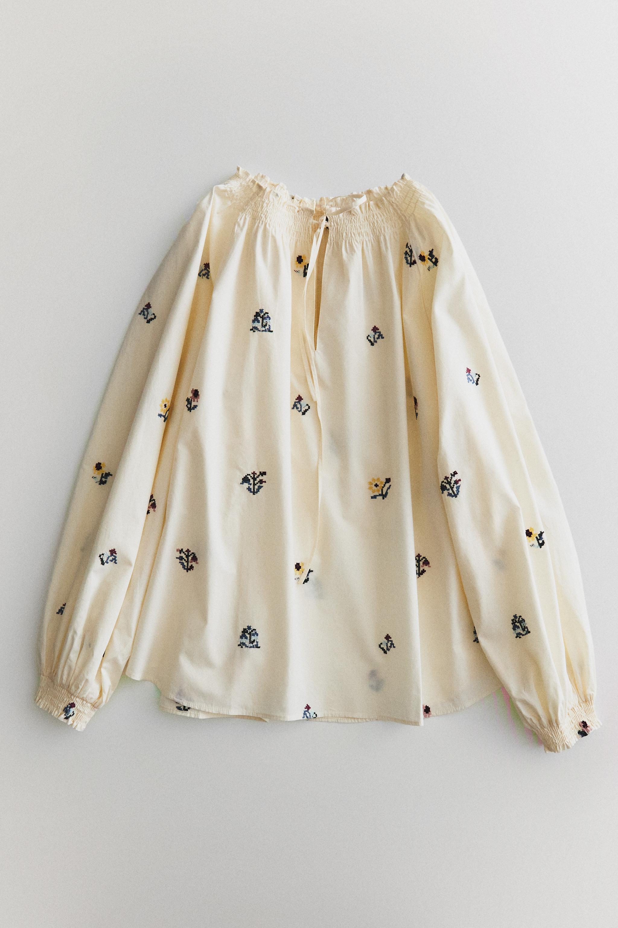EMBROIDERED FLORAL PAJAMA SHIRT