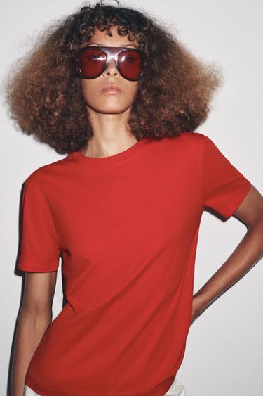 100% CASHMERE SHORT SLEEVE JUMPER - Red by Zara