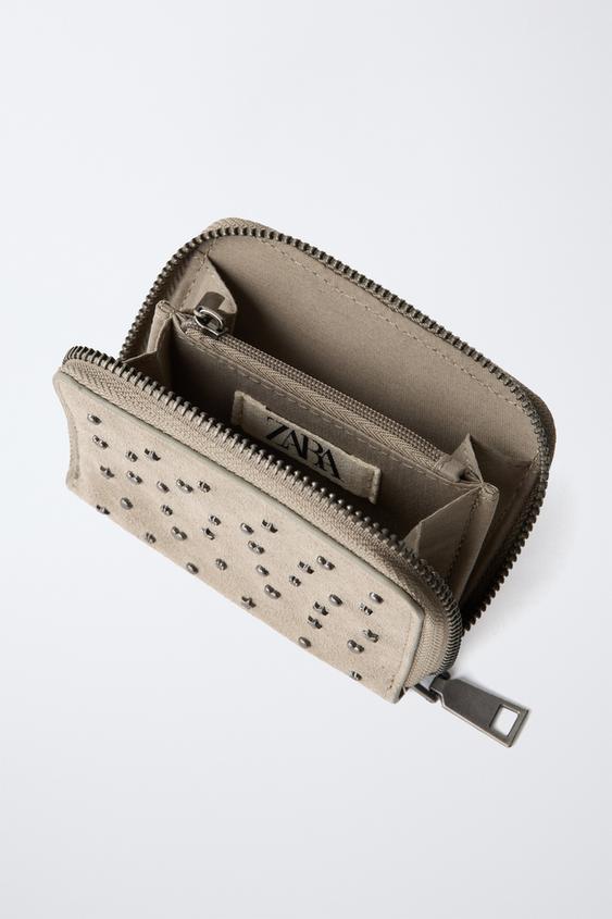 PORTEFEUILLE CLOUTÉ EN CUIR - Gris de Zara - Image 3