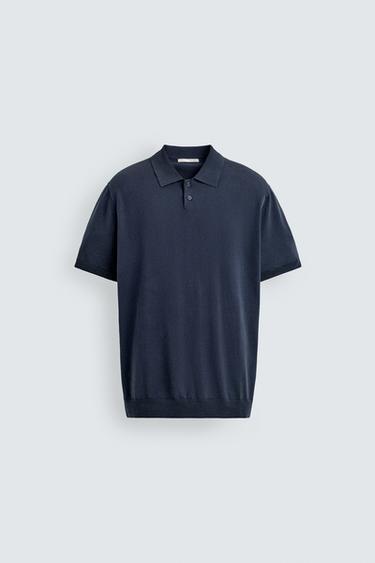 WASHED TEXTURED KNIT POLO SHIRT - Blue / Indigo by Zara