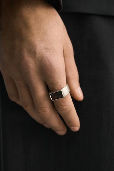 Zara STONE SIGNET RING - Silver - Image 0