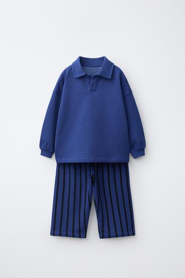 STRIPED POLO SWEATSHIRT AND WIDE-LEG TROUSERS SET - Bluish by Zara