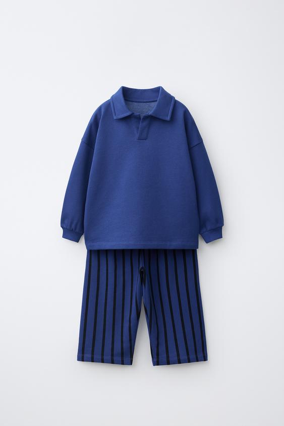 STRIPED POLO SWEATSHIRT AND WIDE-LEG TROUSERS SET - Bluish de Zara - Imagen 0