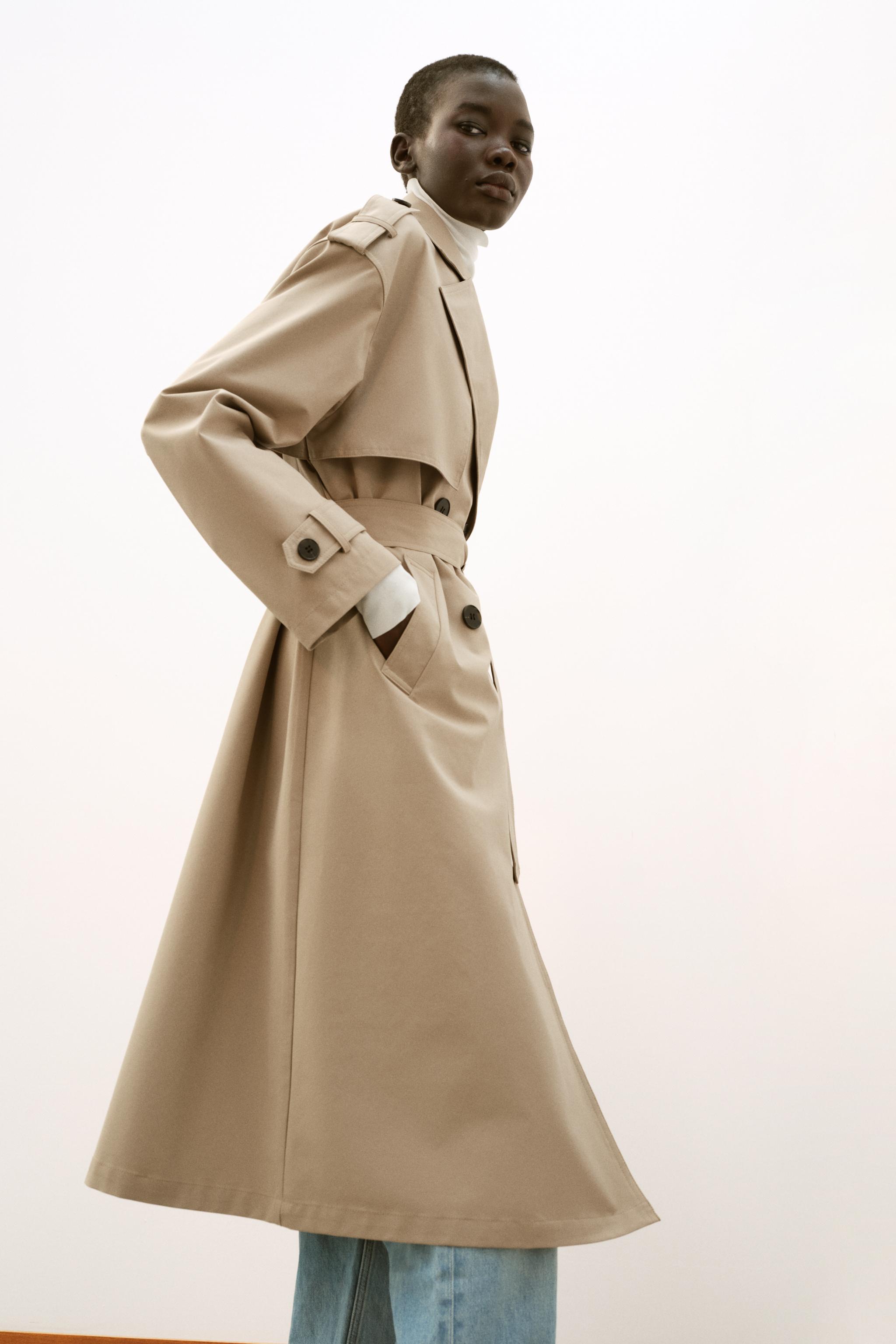ZARA 撥水加工ベルト付きトレンチコート ベルト付き撥水加工入りウィンドブレーカートレンチコート - ブラウン