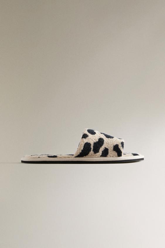 ANIMAL PRINT TERRY SLIDER SLIPPERS - Leopard by Zara - Image 0