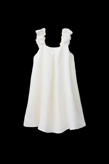 KLEID AUS 100 % LEINEN MIT ORGANZA - Cremefarben von Zara