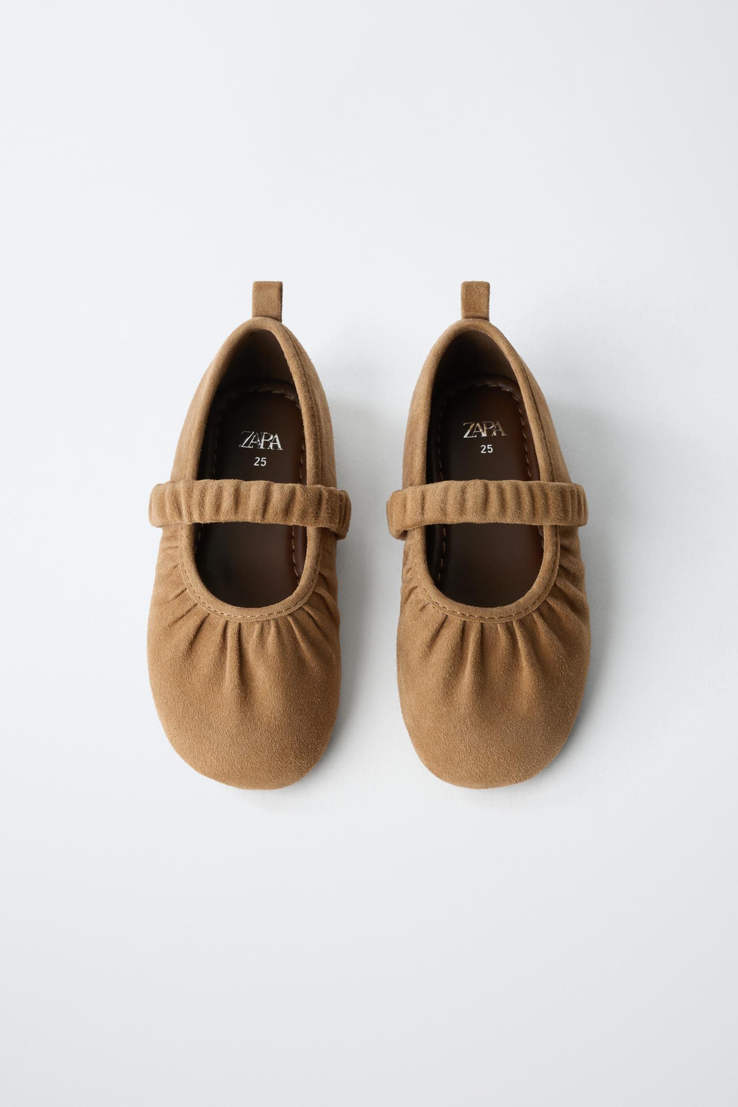 Детские балетки Zara Leather Ruched Ballet, цвет: Коричневый — фото 5