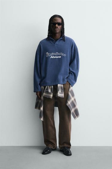 EMBROIDERED TEXTURED POLO SHIRT - Blue / Grey by Zara - Image 0