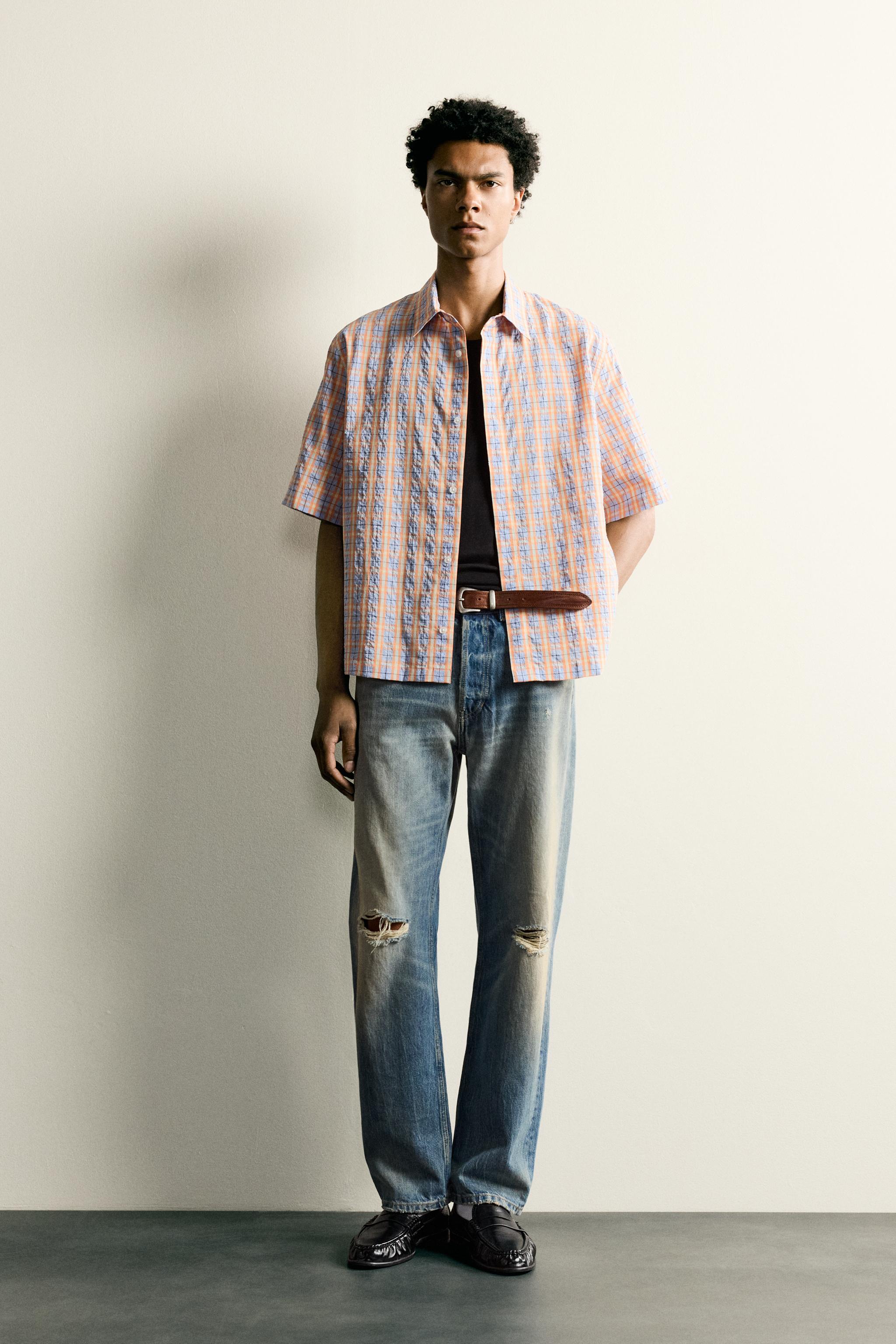 テクスチャーチェック柄リラックスフィットシャツ - マルチカラ