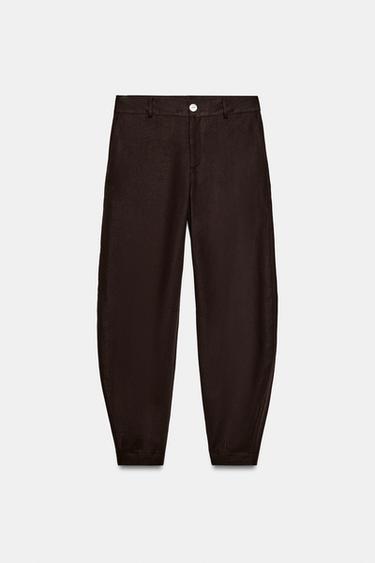 PANTALÓN BARREL CON LIÑO - Marrón de Zara