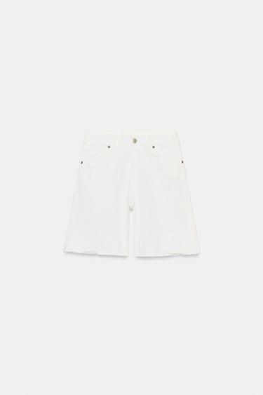 Zara MID-RISE DENIM SHORTS - Oyster-white