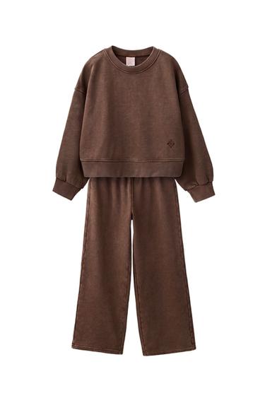 ENSEMBLE JOG AVEC SWEAT ET PANTALON EFFET DÉLAVÉ - Marron de Zara